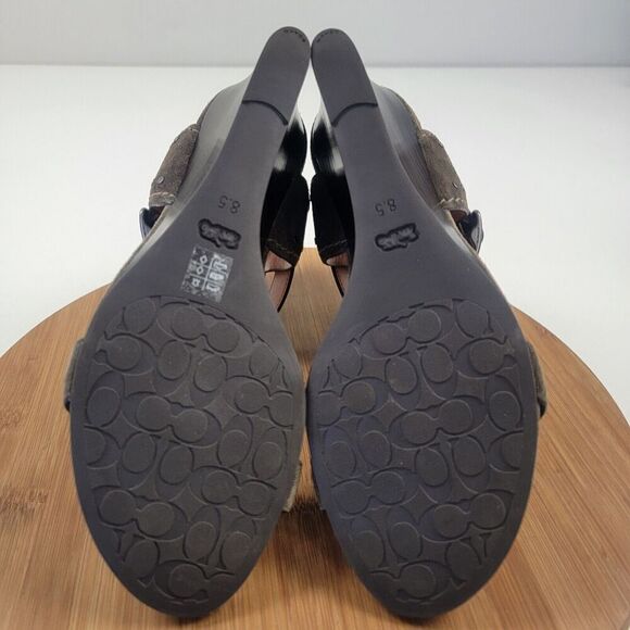 Coach Odessa Leather Suede Wedge 8.5 B Olive Green Buckle 2 Strap Heels - Picture 14 of 16